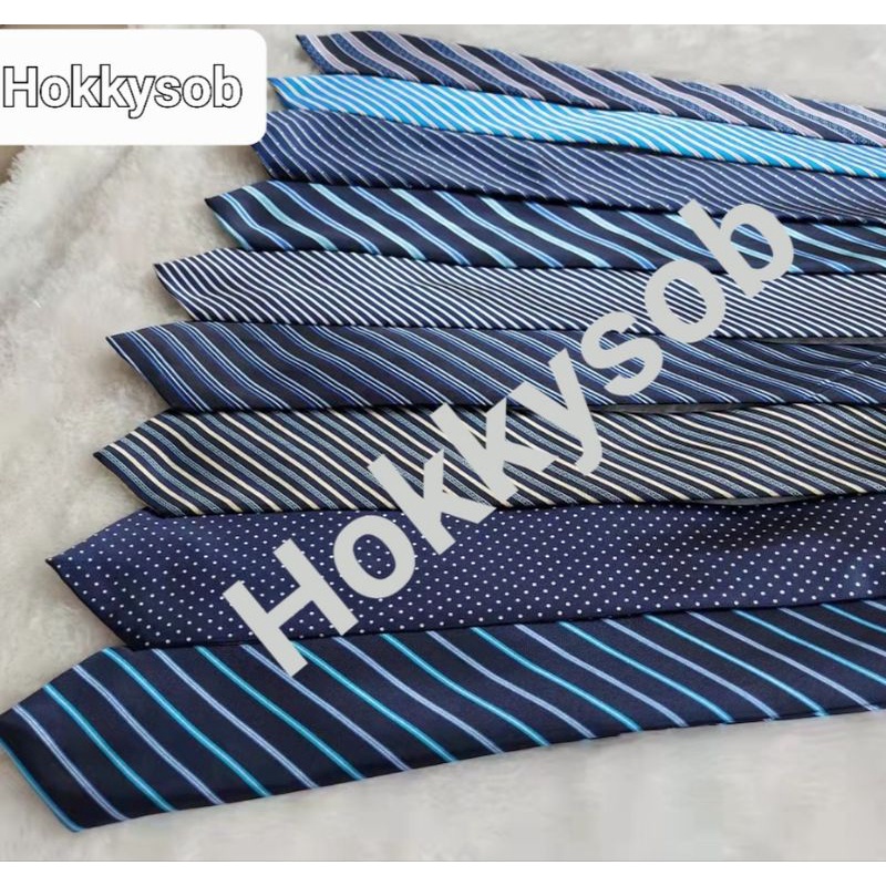 Dasi panjang biru corak garis putih silver 3inch 8cm import seragam kantor wedding wisuda acara