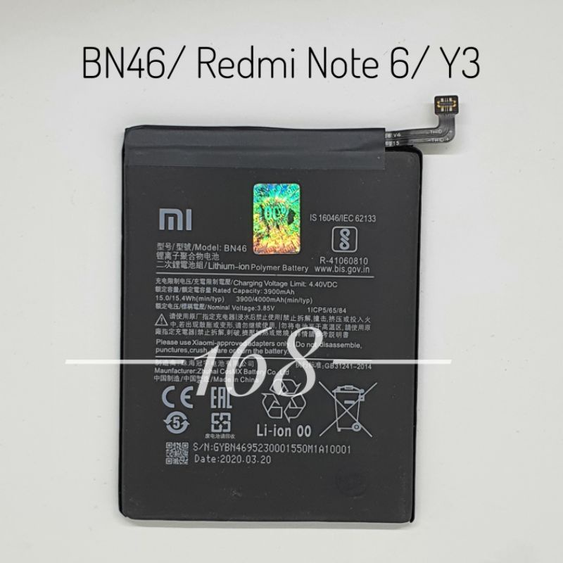 Baterai Batre Xiaomi BN46 Redmi Note 6 Batere BN 46 Redmi Y3 Original Battery
