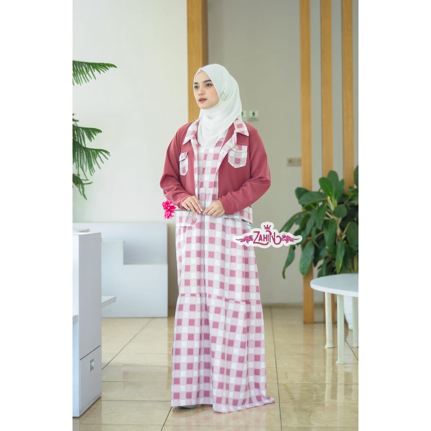 Dress set blezer MiLEA welta dan SAVANA zahin crop top katun motif kotak stylish Korean look vintage