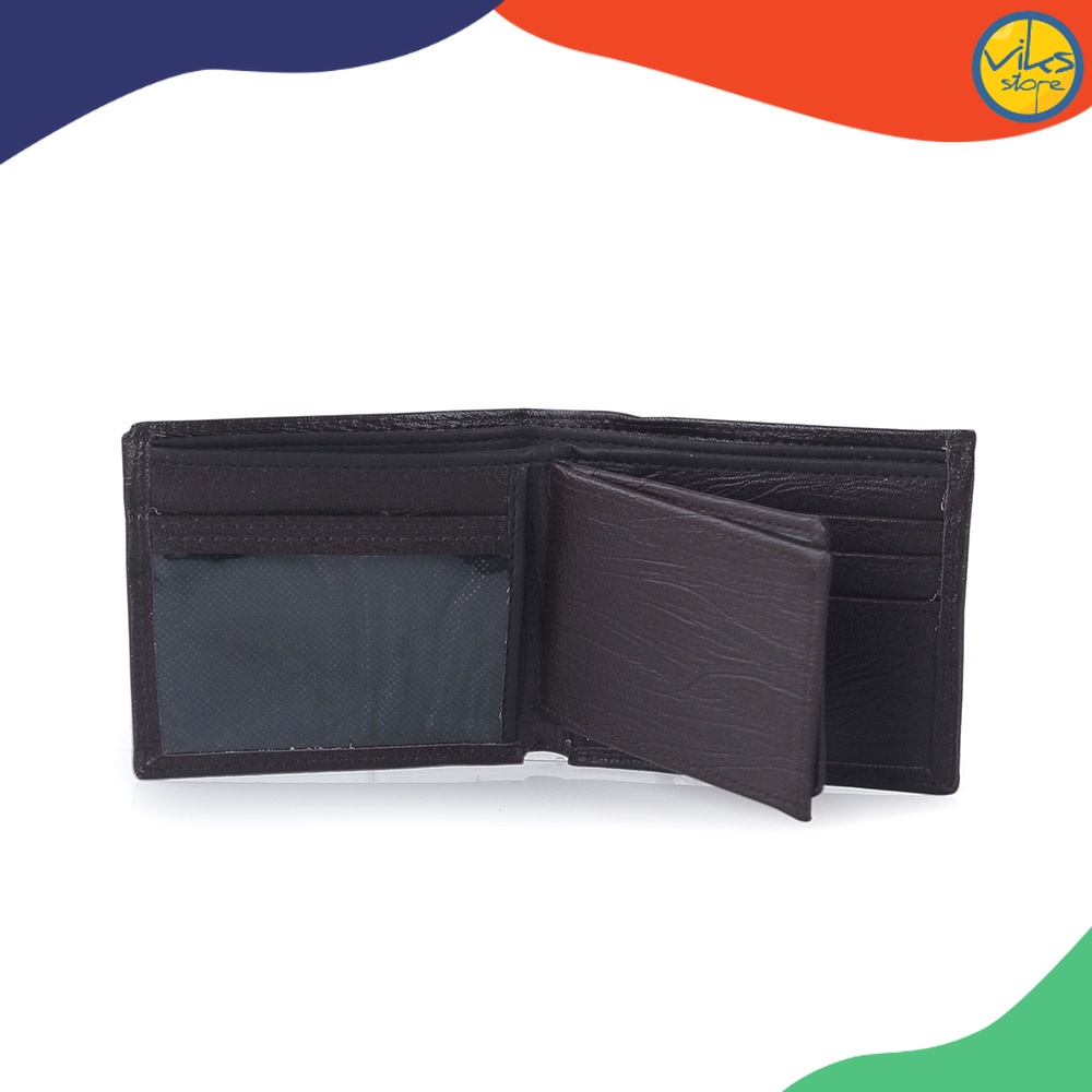 Dompet Cowok Pria Bahan Kulit Sintesis Wallet Polos Hitam Coklat