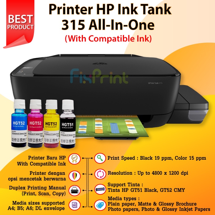 Printer HP 315 Ink Tank All in One Inktank HP315 infus Print Scan Copy