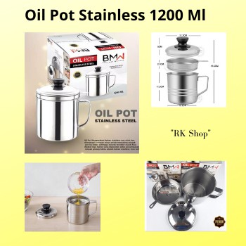 Oil Pot Stainless 1200 Ml Saringan Minyak Tempat Minyak 12CM Serbaguna