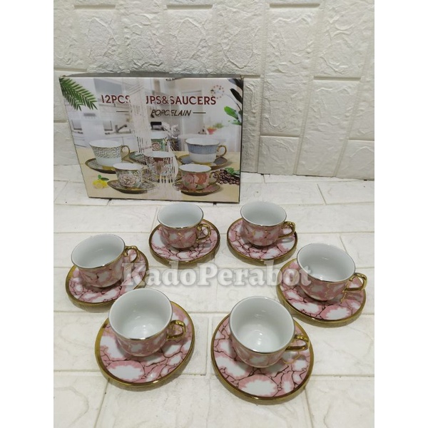 gelas set porcelain - cangkir set cantik - hadiah cangkir wedding gift