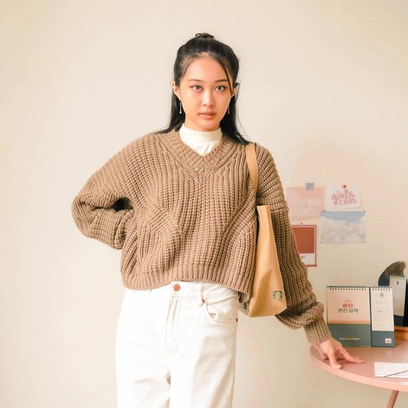 SWEATER CROP TOP HANNA  KRAH V_NECK TERBARU Arsyad collection08