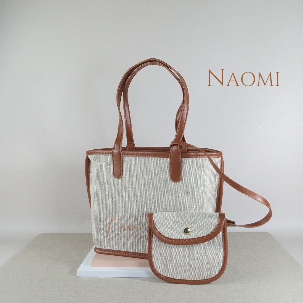 NAOMI - Bianca Shoulder Bag Import 2in1 - Canvas Tote Bag - Tas Bahu Wanita - Fashion Bag  - Tas Wanita - Tas Naomi - Naomi Bag