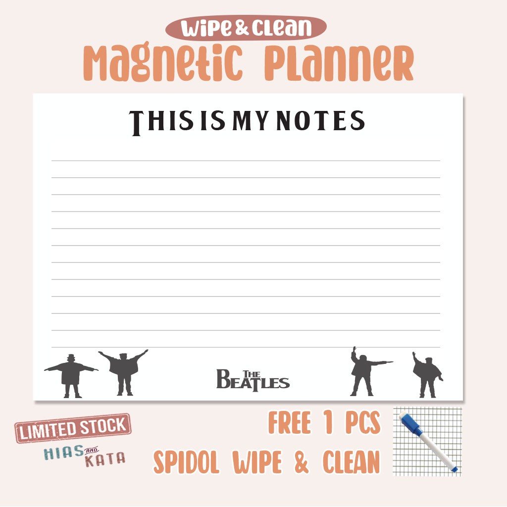 

magnetic planner notes this is my notes the beatles ( free 1pcs spidol wipe&clean)