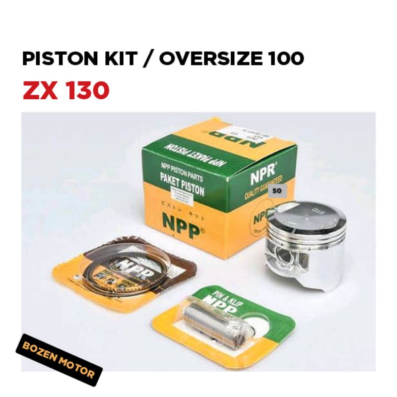 Piston Kit ZX 130 / Oversize 100 / 1 Set / Seher Ring Pin Klip / Os Ukuran ZX130 / NPP Kawasaki Kaze