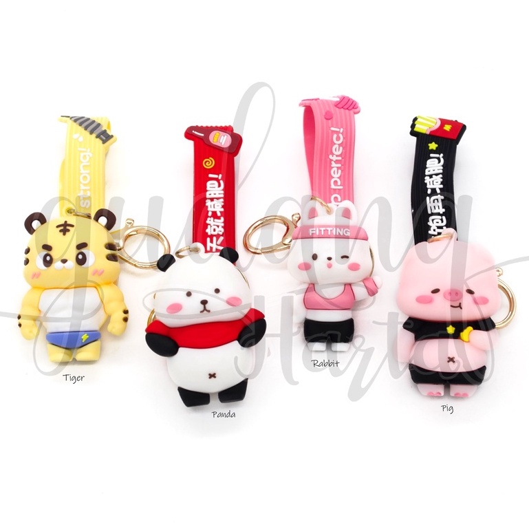 Gantungan Kunci Gym And Diet Animal Keychain Motif panda Pig Rabbit Tiger GH 302325