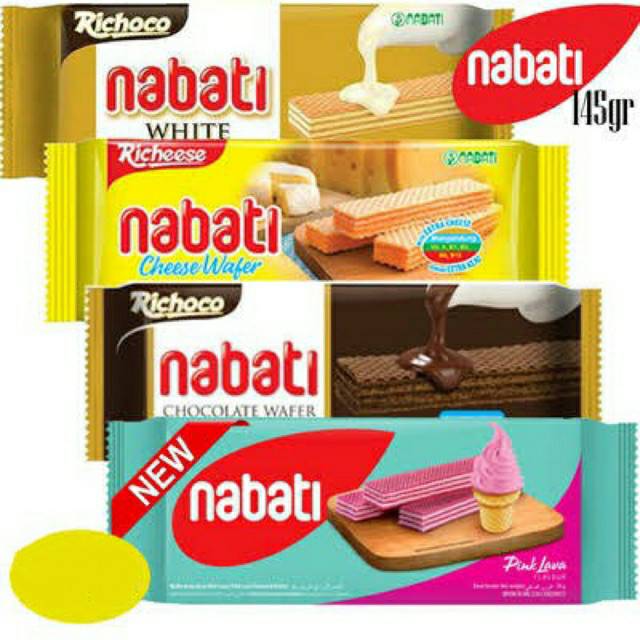 

NABATI WAFER 125 GRAM RICHEESE, WHITE, COkLAT, PINK LAVA, KLAPA LAVA