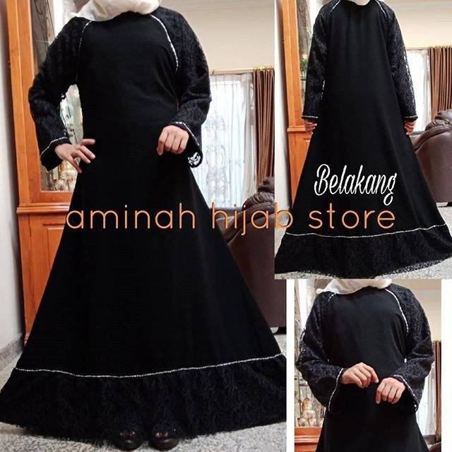 Abaya brokat, gamis hitam kombinasi