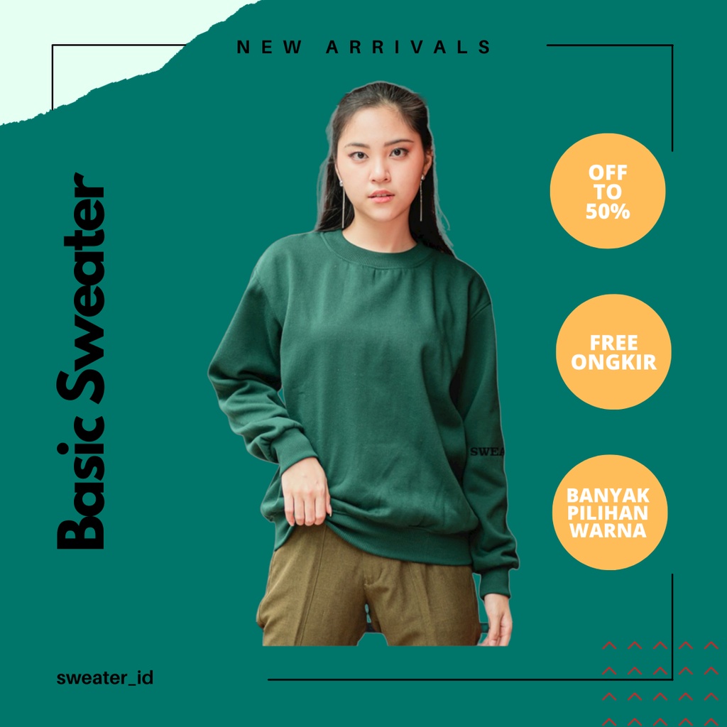 SWEATER_ID Basic Sweater Crewneck Hijau Lumut / Hijau Botol Polos Unisex