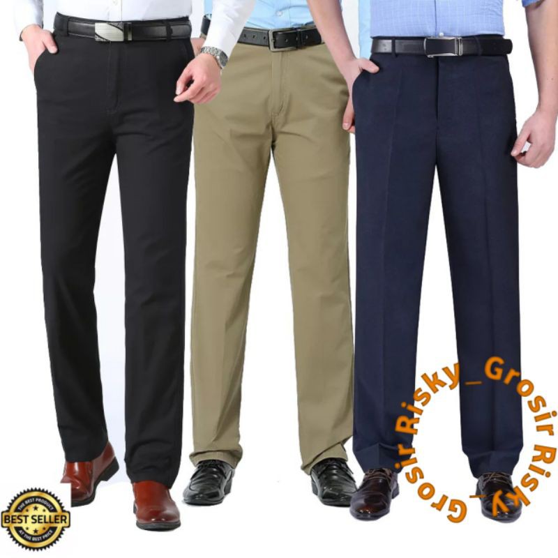 Celana Formal Pria Kerja Standar Kantor Bahan Kain Teflon Size 27-38 Murah