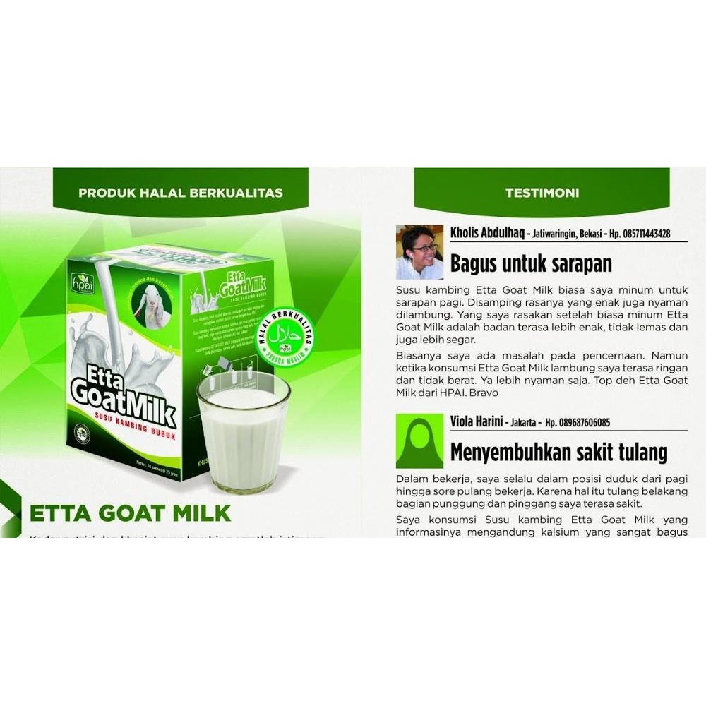 

SUSU KAMBING ETAWA / EGM / EGM ECER/ SUSU IBU HAMIL / SUSU LANSIA / 0BAT ASMA / PENGGEMUK BADAN