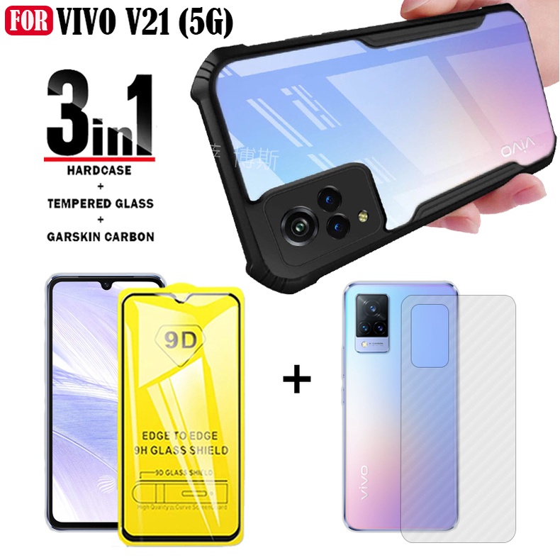 PROMO Paket 3 IN 1 Case For Vivo V21 4G V21 5G SoftCase Fusion Xundd ShockProof Free Anti Gores Layar &amp; Garskin Carbon Anti Gores dan Anti Jamur Body Belakang Handphone