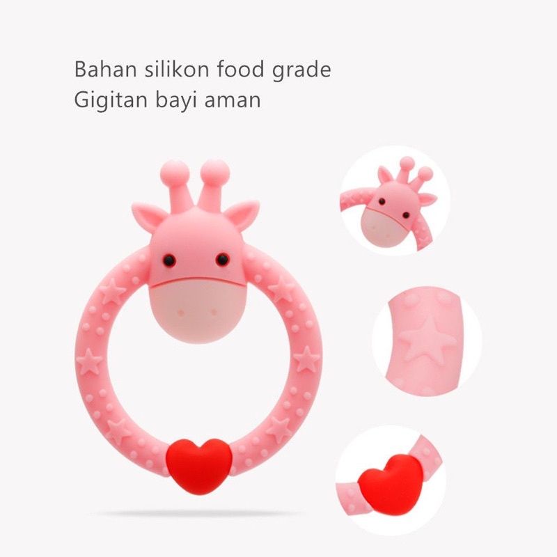 Teether Gigitan Bayi Bahan Silikon Bentuk Jerapah Camelopardalis BPA Free