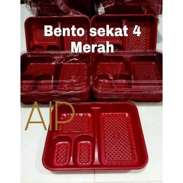 Terbaru Tray Mika Bento Sekat 4 Merah Lunch box kotak makan plastik