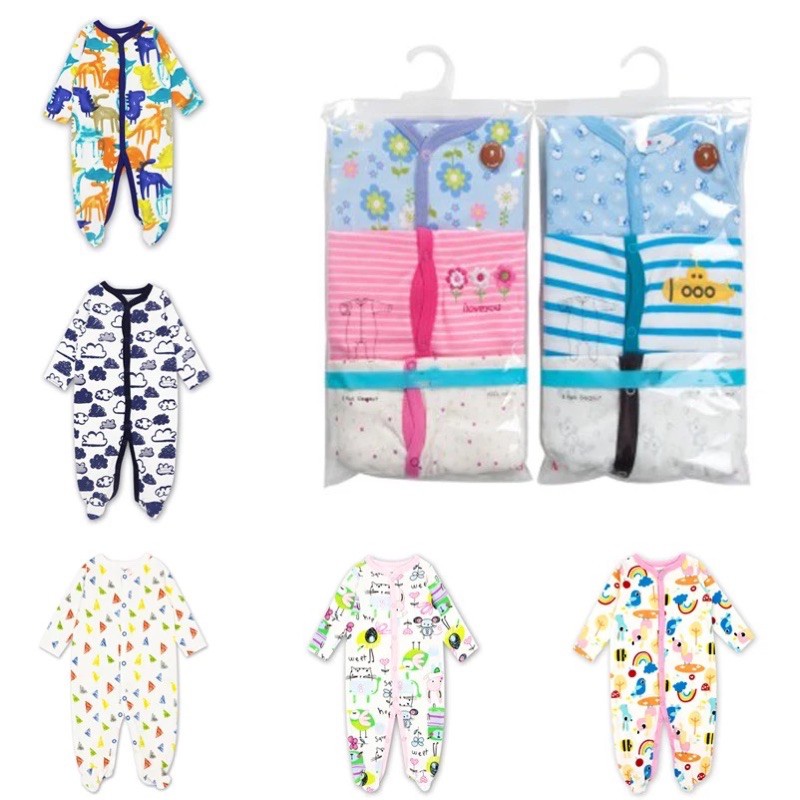 (Isi 3) Jumper Bayi Panjang / Sleepsuit Bayi Full Kancing