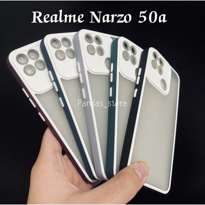 Pro Hybird Realme Narzo 50a Softcase Halus dan Elegan / Pinggiran Garis Putih Keren (Pandas)