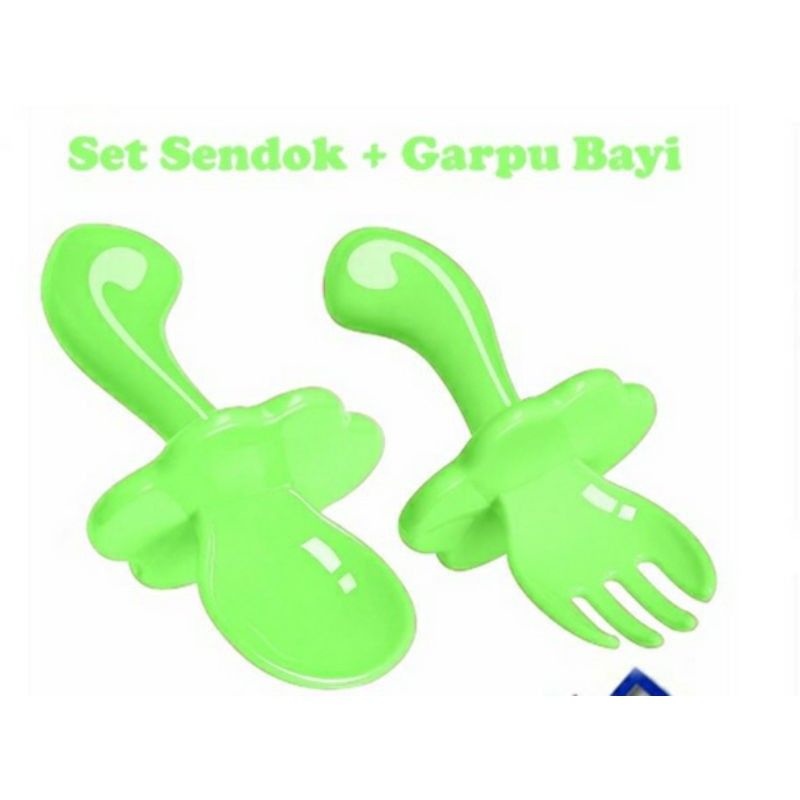 Set Sendok + Garpu Bayi Gagang Pendek Untuk Bayi / Alat Makan Bayi / Sendok dan Garpu Sendok bayi Plastik