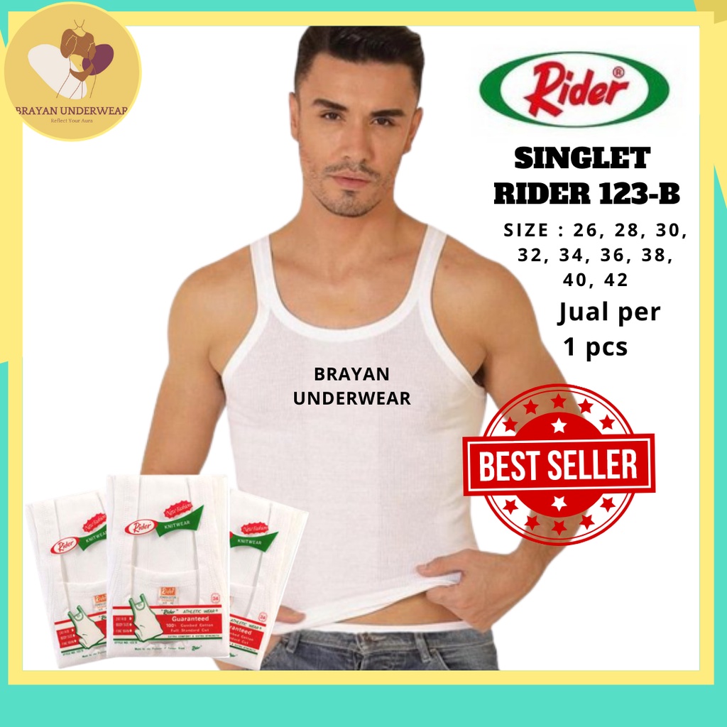 [ 1 PCS ] SINGLET RIDER PUTIH GARIS [ 123-B ] Ukuran 26.28.30.32.34.36.38.40.42 - Pakaian Dalam Sing