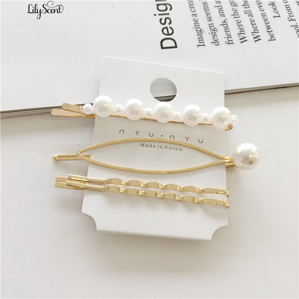 lilyscent 4Pcs/Set Sweet Pearl Metal Barrette Side Hairpin Hair Clip