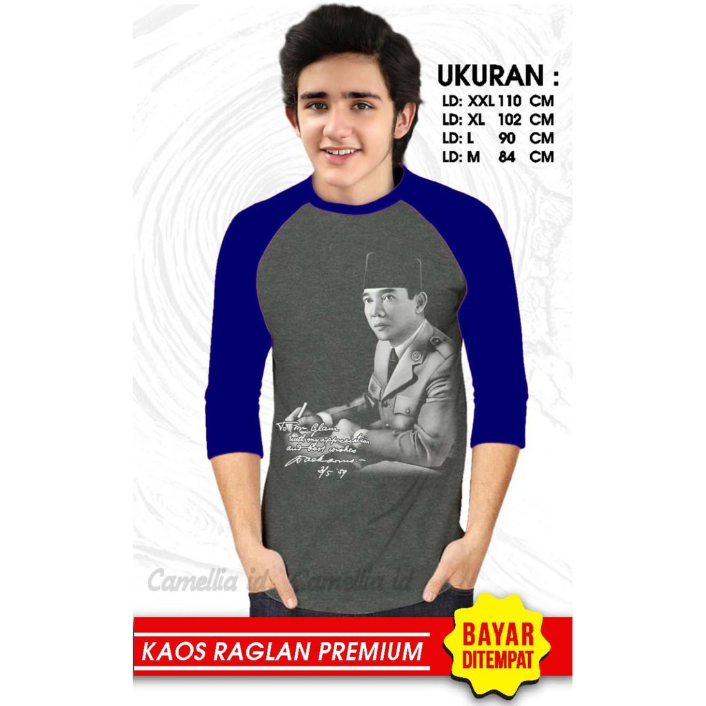 Kaos Raglan (SOEKARNO)/Kaos Pria Lengan 3/4/ Kaos Pria/ Kaos Cowok/ Kaos Oblong/Misty/Ob