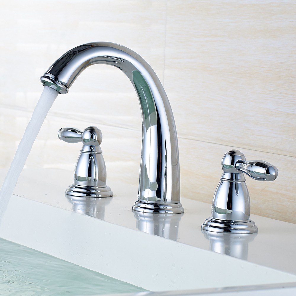 Basin Faucets Brass Brushed Nickel 3 Pcs Bathroom Sink Faucet Double Handle 3 Hole Deck Mounted Shopee Indonesia