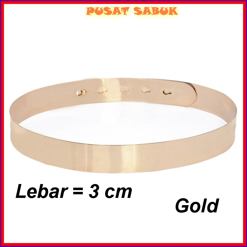 Gesper Ikat Pinggang Wanita Plat Sabuk GOLD Fashion Obi Women Belt 3 cm Aksesoris cewek Impor Murah