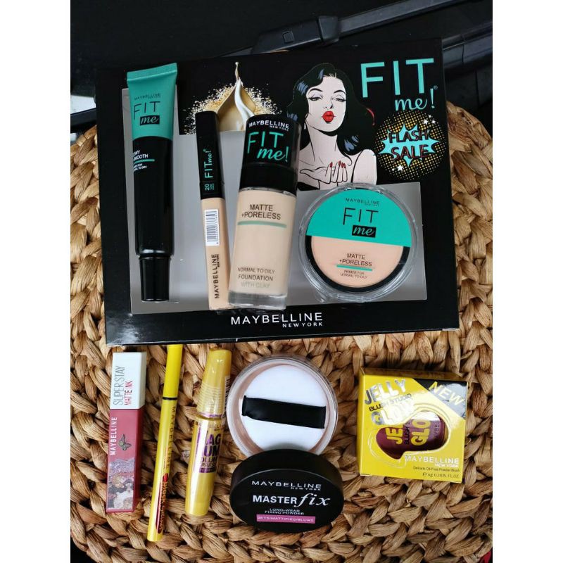PAKET SESERAHAN MAYBELLINE FIT ME KISS PEACH 7in1 (Bedak padat dan tabur jadi satu