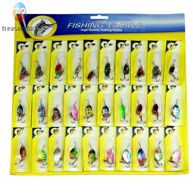 Lot 30pcs Colorful Trout Spoon Metal Fishing Lures Spinner Baits Bass Tackle Kit