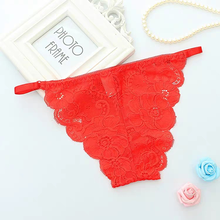 Celana Dalam Wanita Celana pola bunga Transparan thong C078-Merah