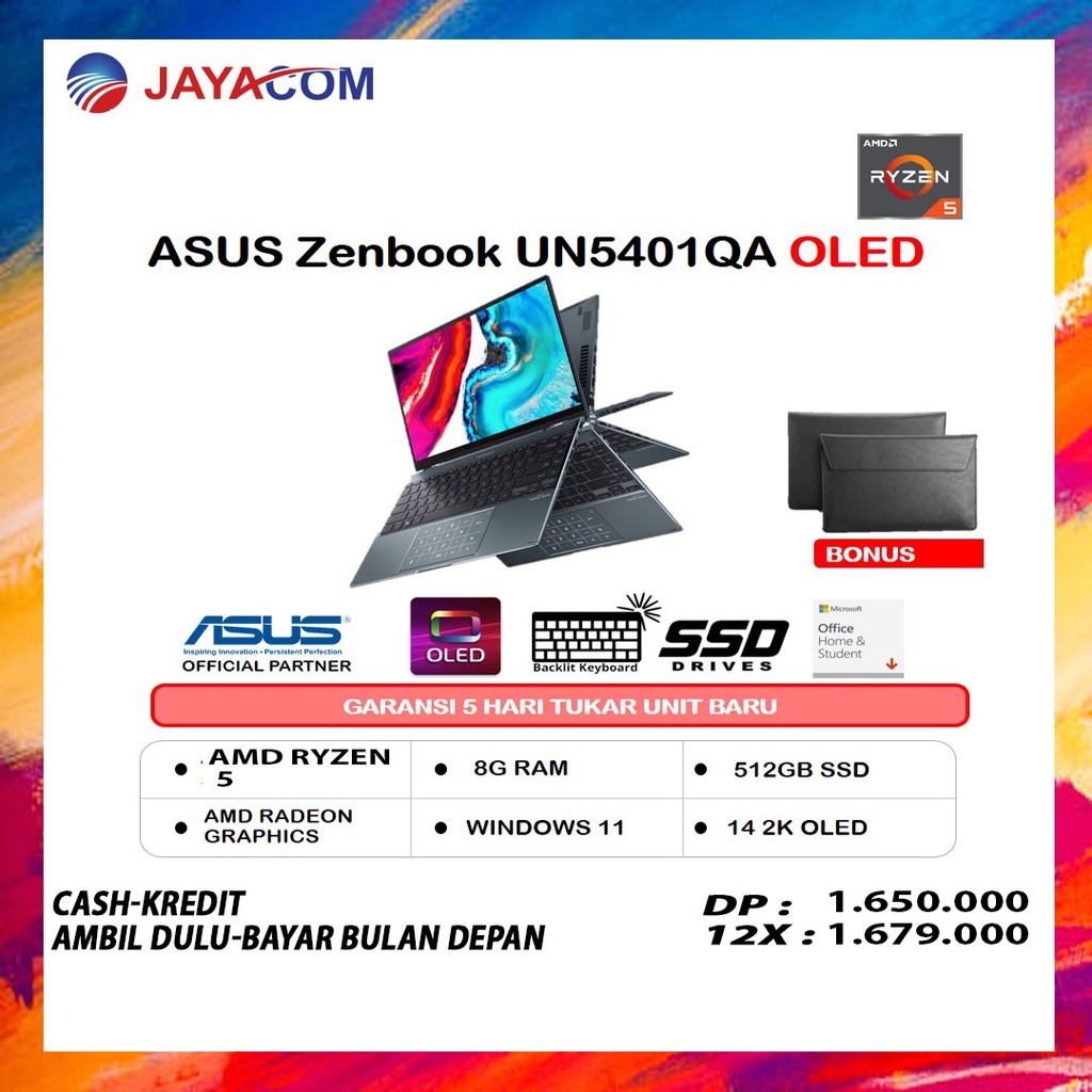 NOTEBOOK Asus Zenbook Flip 14 UN5401QA OLED552/Ryzen 5 5600/8GB/512GB SSD/14″ Touch/Win 11 Home+OHS 