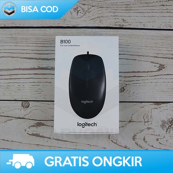 MOUSE WIRED 800 DPI LOGITECH DESAIN AMBIDEXTROUS PLUG AND PLAY B100