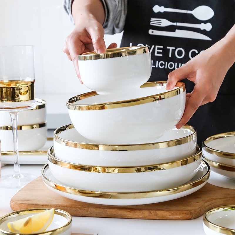 Piring set White Gold, pink gold, green gold, ungu gold Oriental Dining set 26pcs free box