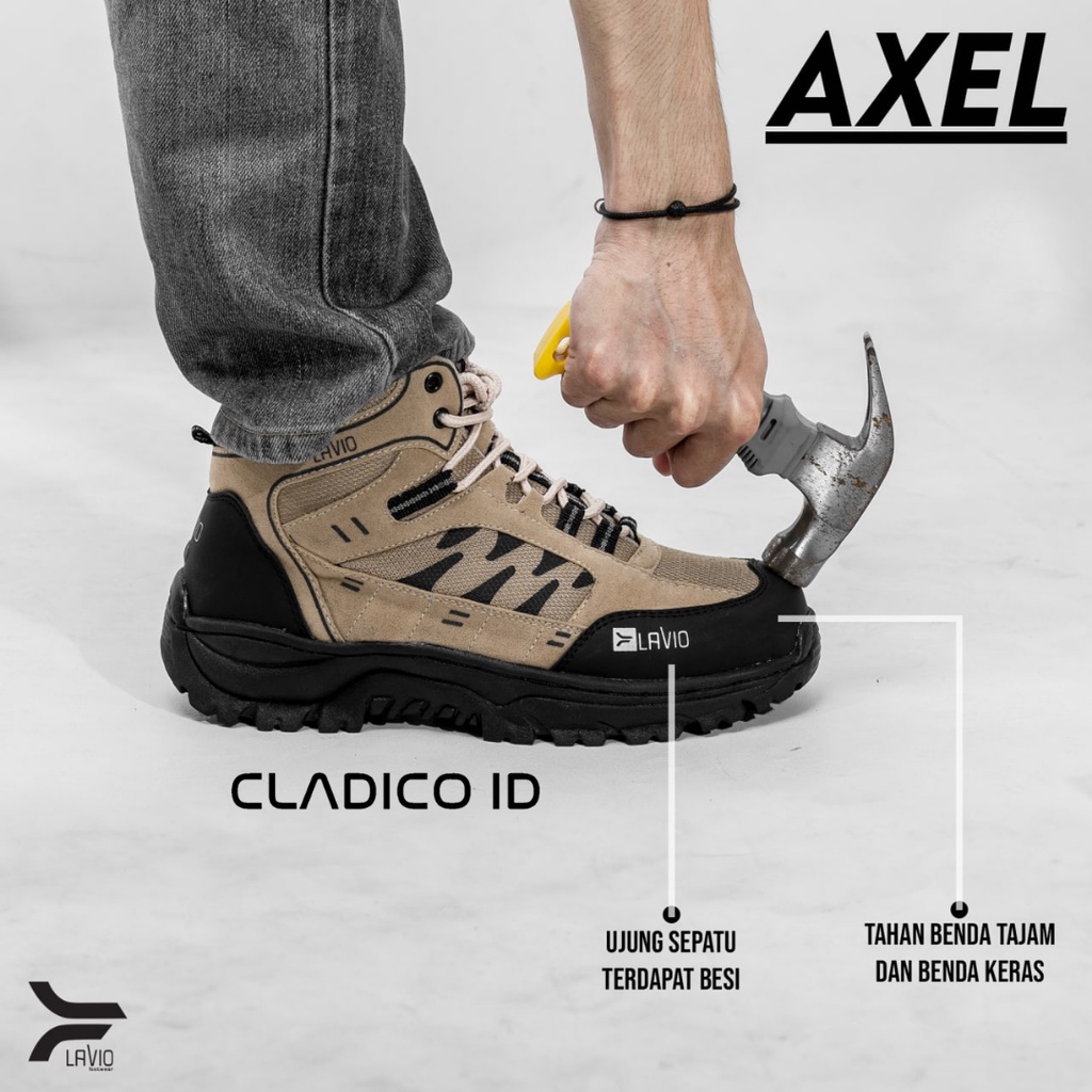 Sepatu Safety Tinggi Pria Wnita Bot Ujung Besi Sol Alas Karet Anti Slip Kerja Lapangan Pabrikan Proyek Karyawan Sefty Shoes Boot Lavio Axel High Quality Premium