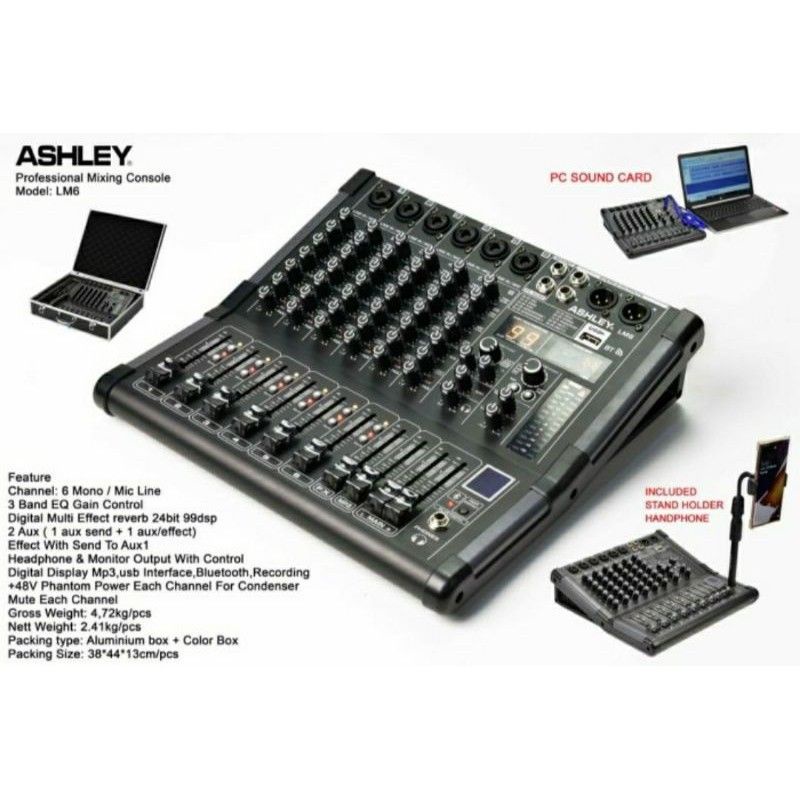 Mixer Audio Ashley LM 6 Original 6 Channel Bluetooth - USBInterface free Koper