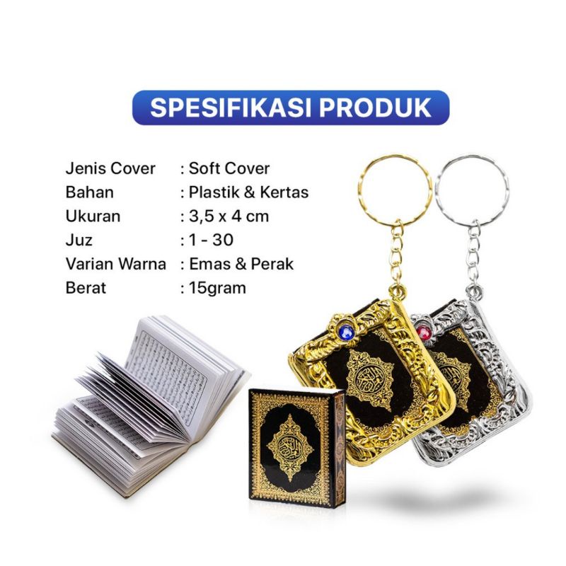 Gantungan Kunci Al Quran Mini Perak &amp; Emas