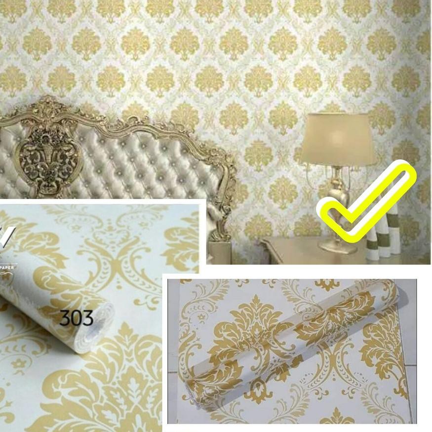 ➣ Wolpeper Dinding Anti Air Motif Batik GOld 45cm x 10m wallpaper stiker dinding murah meriah ♠
