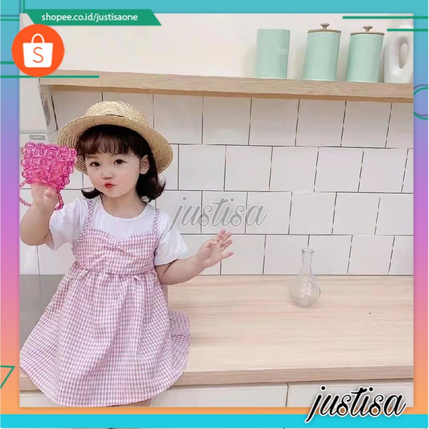 Promo !! Dress anak cewek cutie - dress middle wrinkle square import uk 1-4thn uk (putih dusty)