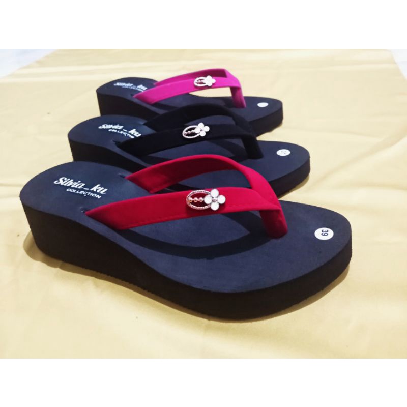 SANDAL WEDGES MURAH SANDAL WANITA BELUDRU BUNGA CANTIK - SANDAL JEPIT WEDGES SPON