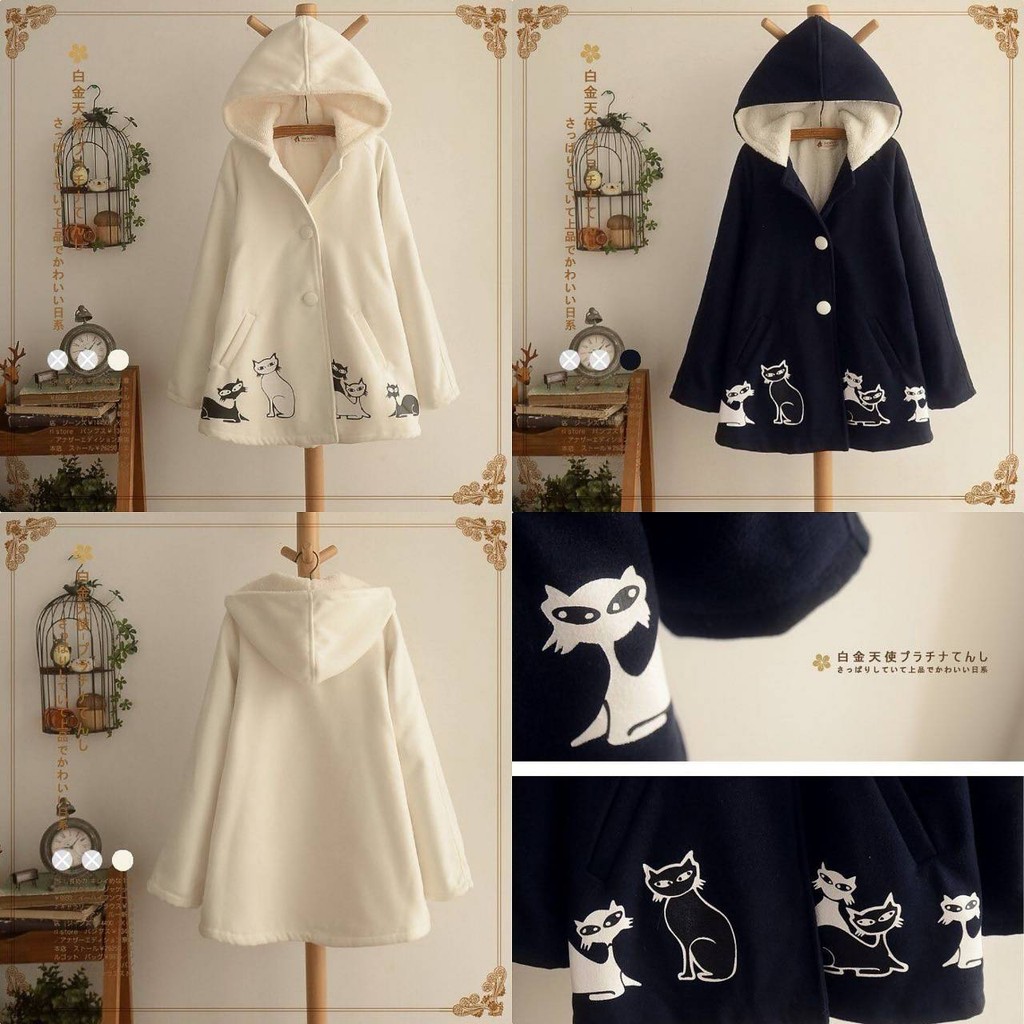 Sitting Cat Coat Jaket Lucu Kawaii Kucing Harajuku