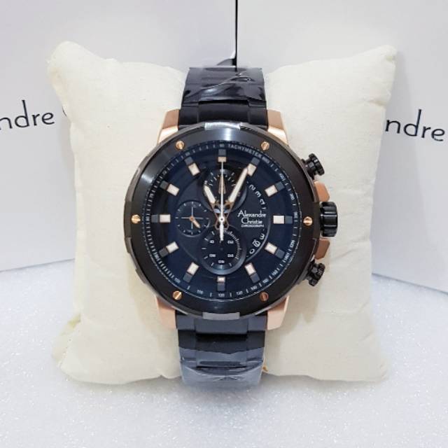 Alexandre christie ac 6528 black rosegold jam tangan pria original