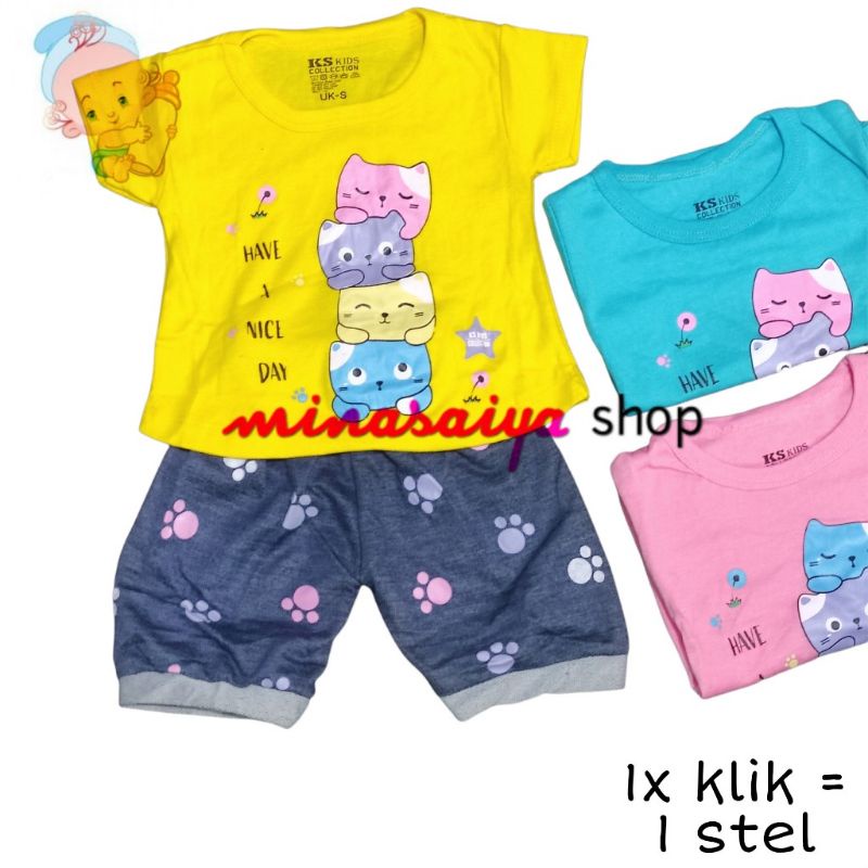 KS KIDS Setelan Bayi Perempuan Lengan Pendek Seri Warna Uk. S - L