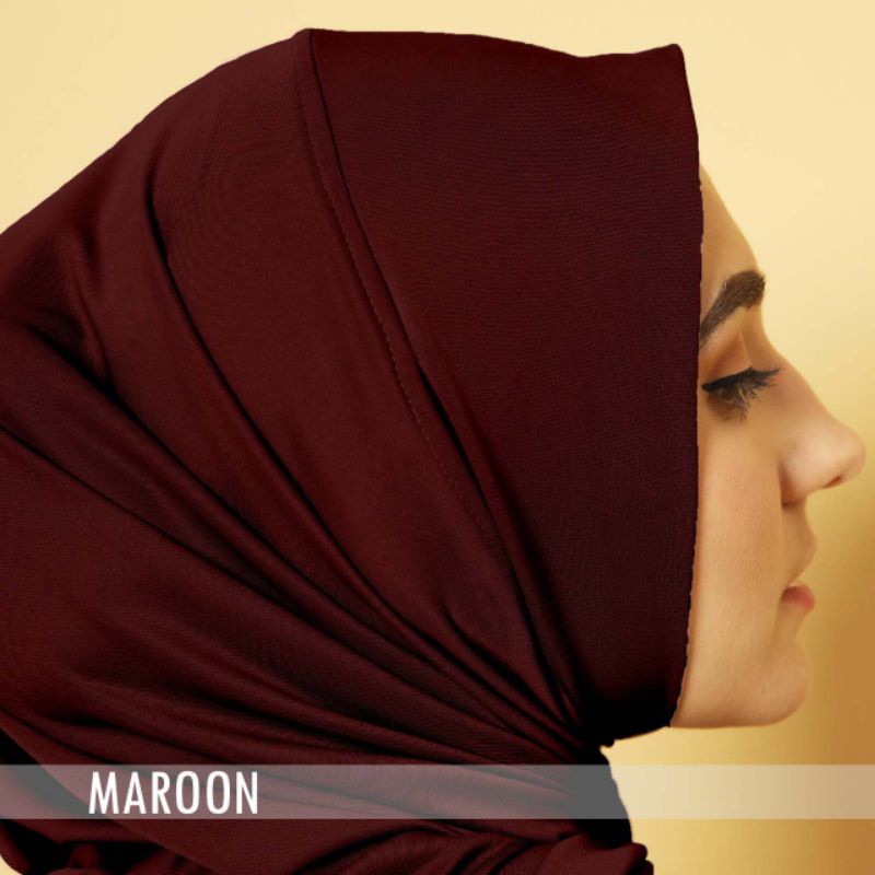Hijab Sport Jersey Lubang Telinga | Hijab Sport New Normal Series | Hijab Instan |Hijab Olahraga | Kerudung Olahraga | Bergo Instan-Maroon