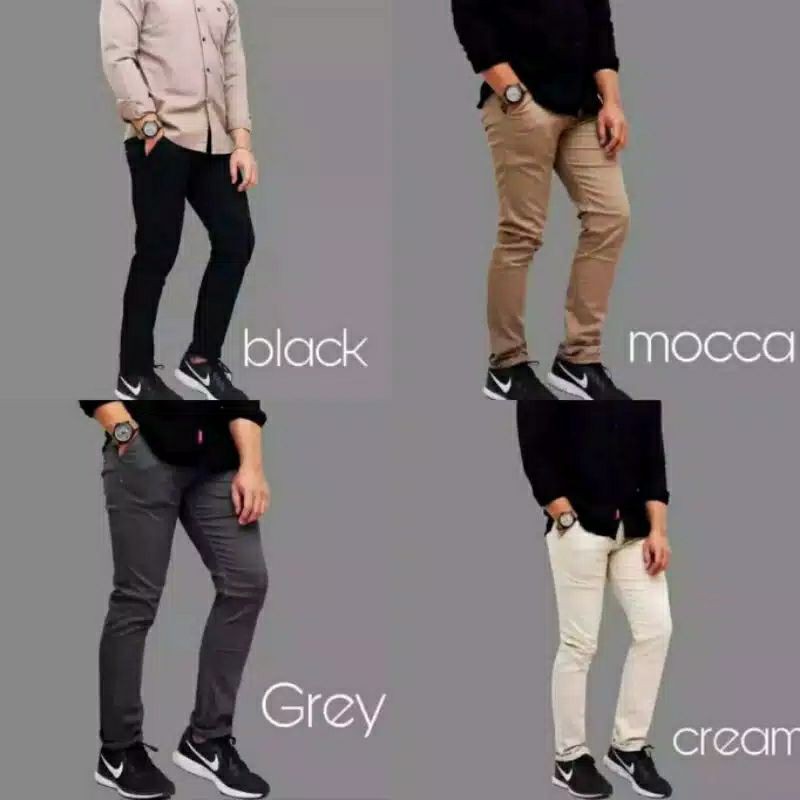 CELANA CHINO Panjang pria Slimfit KERJAHARIAN Santai Casual Formal Hitam Abu Cream Mocca Size 27-38