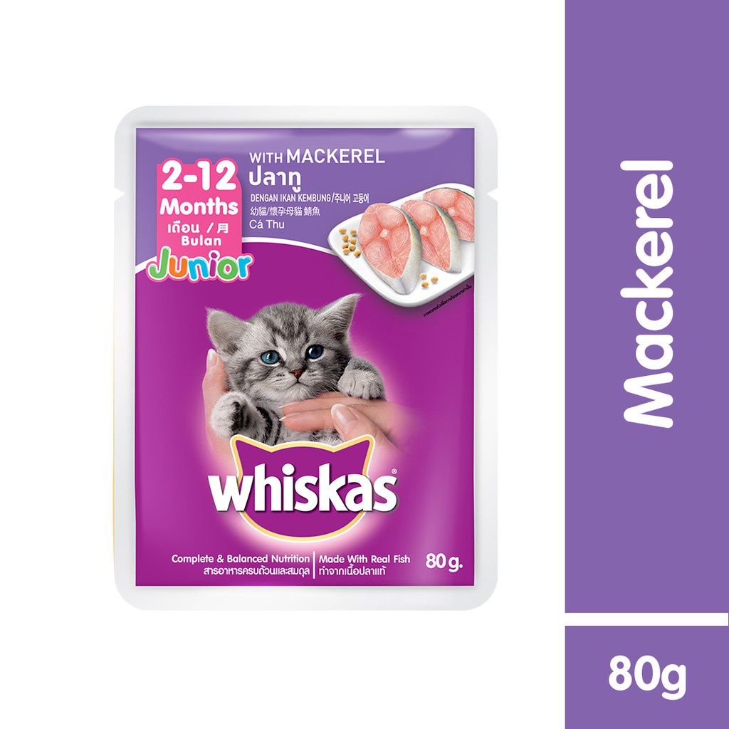 WHISKAS® Makanan Kucing Basah Pouch Junior 85gr - Isi 6-Mackerel