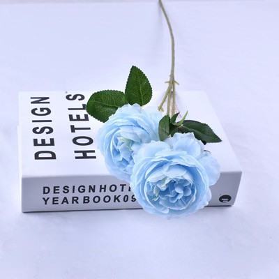 PEONY ARTIFICIAL BUNGA PEONY ARTIFISIAL ECER PER TANGKAI 3 CABANG BUNGA PALSU IMPORT PREMIUM-Light Blue