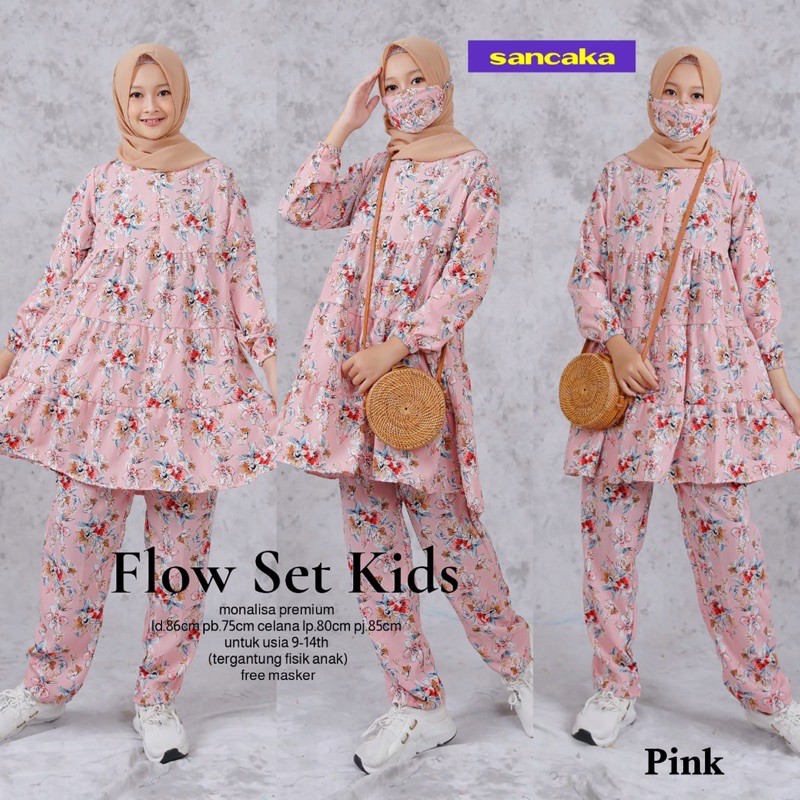 Flowy set kids by sancaka / setelan anak / setelan muslim anak / setelan anak perempuan
