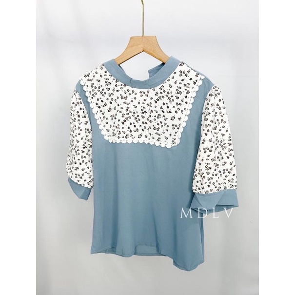 MDLV ~ 2466# Miriam Patchwork Top Atasan Blouse Leopard Fashion Import