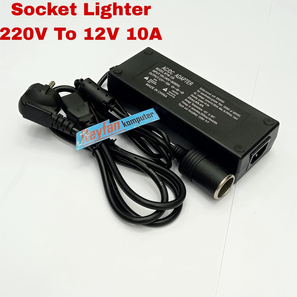 Konverter Converter Adaptor Lighter  220V AC To 12V DC Lighter Socket Power Mobil Kulkas EU 5A 10A